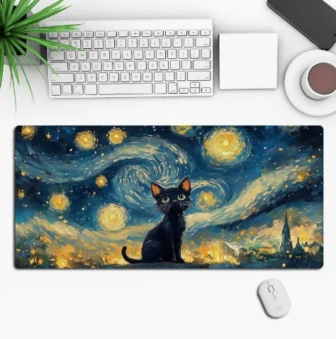 Anime-themed gaming mouse pad on a desk with non-slip rubber cloth base.