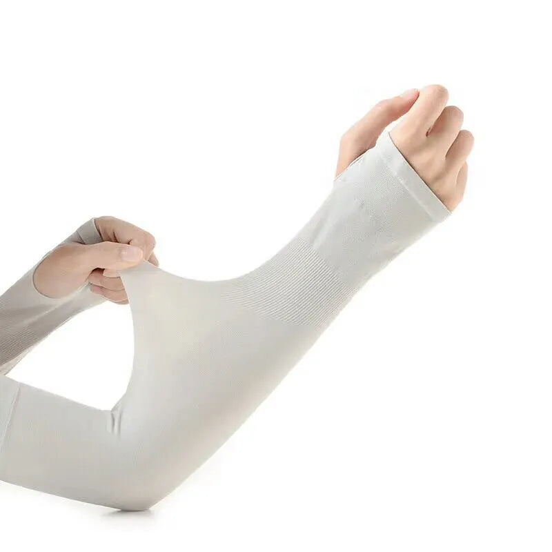 Open-finger nylon sun protection sleeve in a choice of colours on an arm.