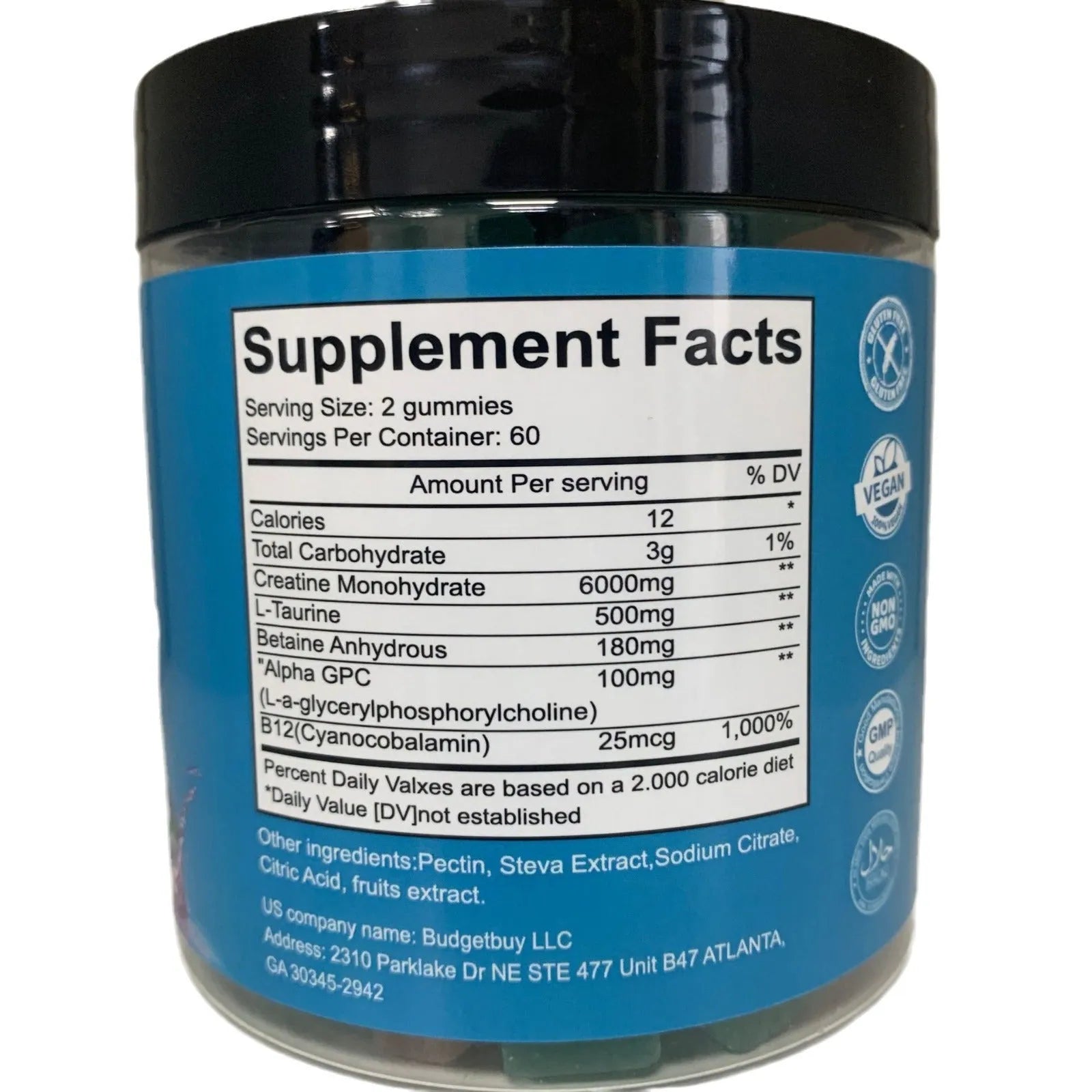 Bottle of raspberry flavoured creatine monohydrate gummies 120 pills