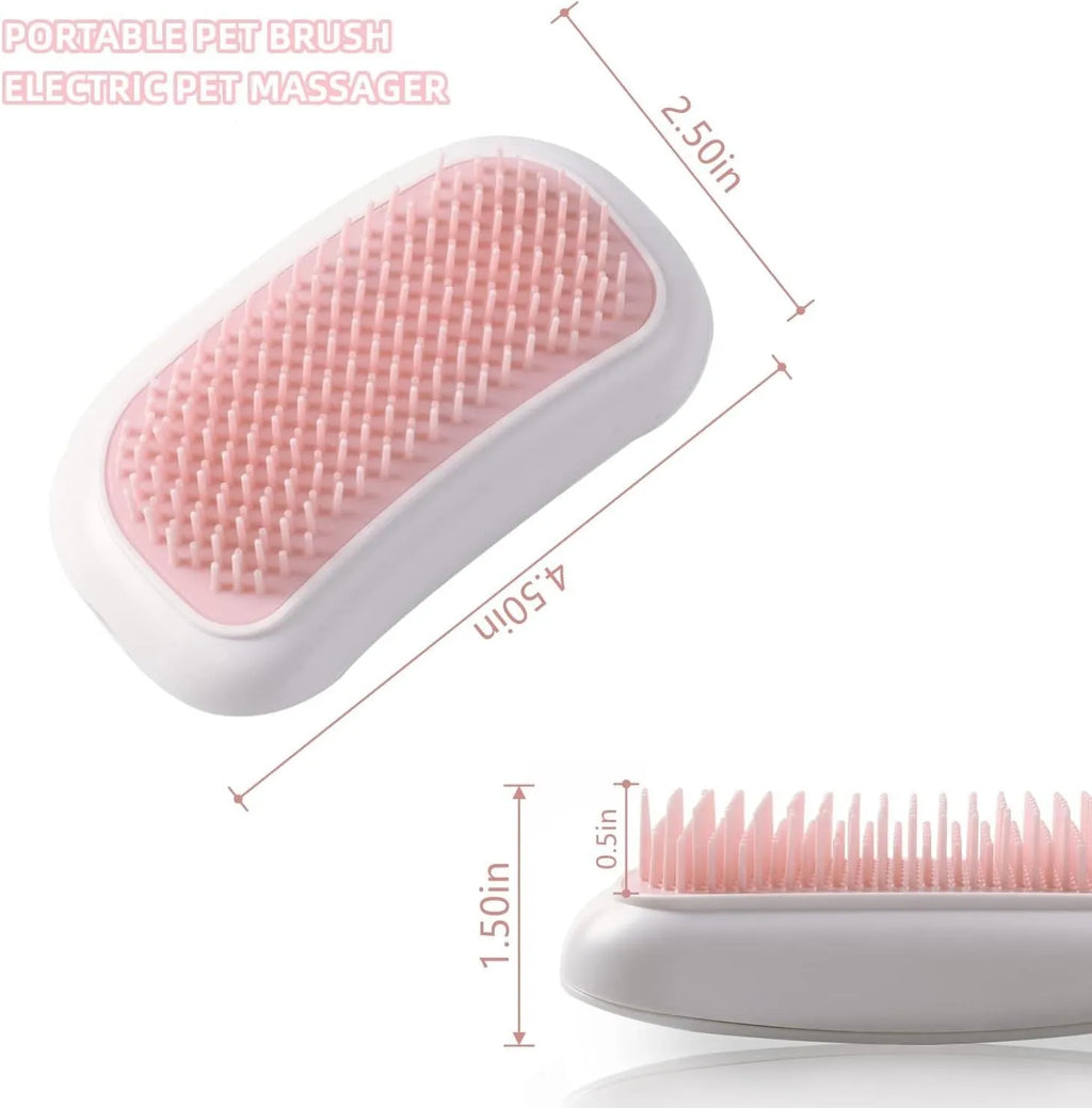 Light pink handheld electric vibration brush for grooming cats and dogs on a white background.