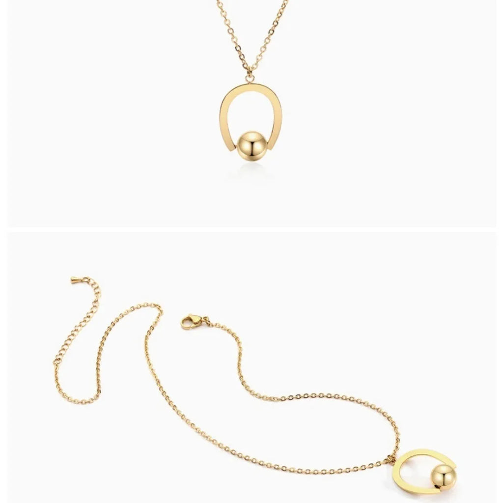 Stainless steel bead chain necklace with geometric cross pendant in gold or silver electroplated finish