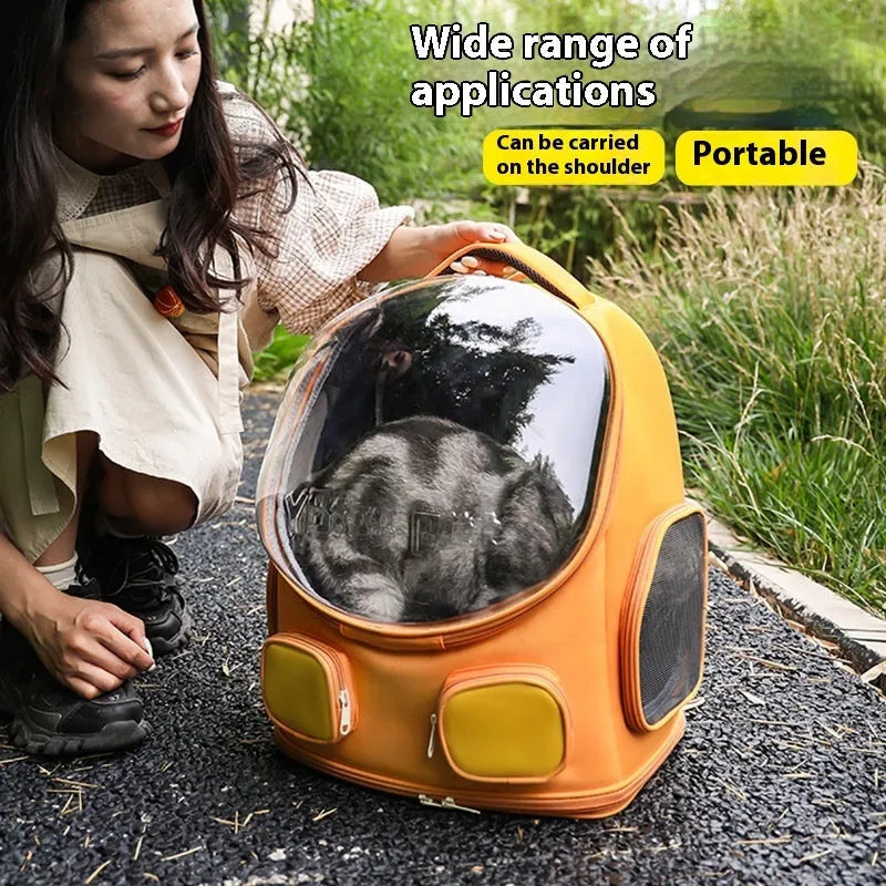 Outdoor portable cat backpack in Bright Blue, large capacity nylon carrier for cats up to 9kg