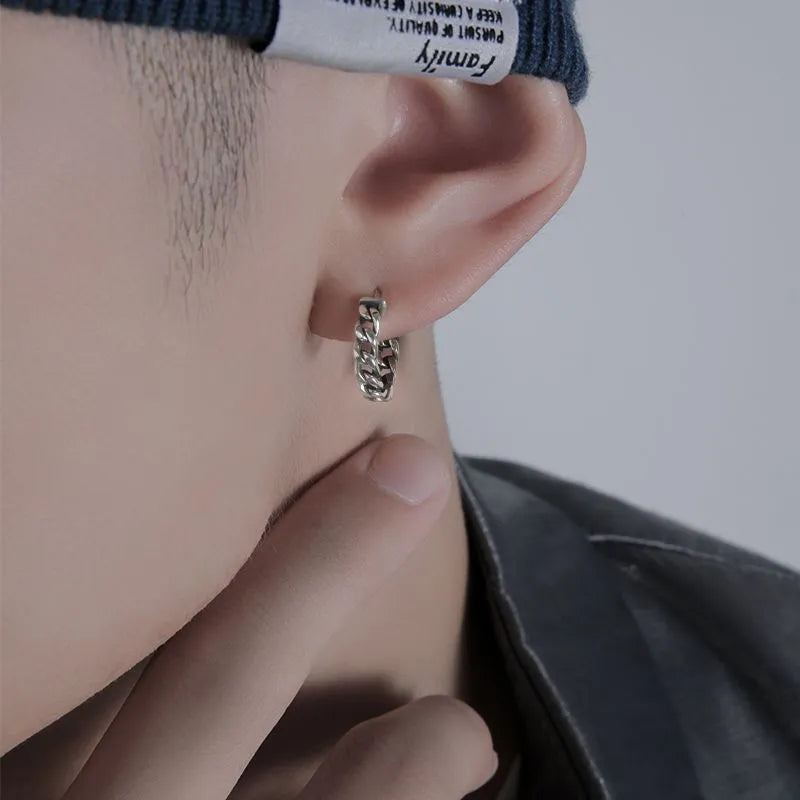 Men's silver-toned geometric copper earrings for hip hop style, shown in 10mm and 14mm sizes.