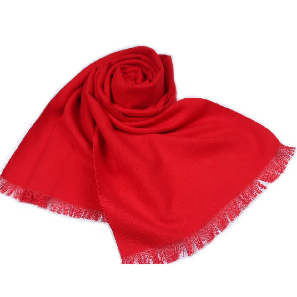 Men's double-sided red velvet tassel scarf 30x180cm plush warm winter accessory