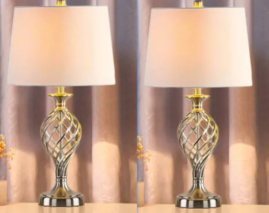 European style alloy bedside lamp with touch control and USB charging port