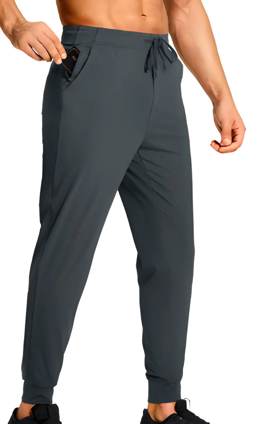 Men's loose fit casual trousers in solid colours with polyester fabric construction