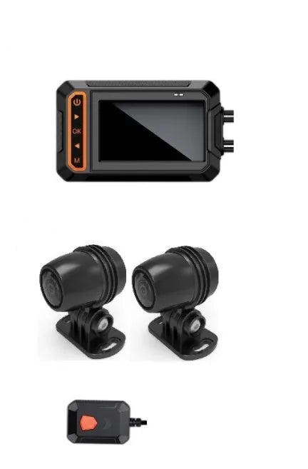 MT65 motorcycle dash cam with 3-inch display mounted on motorcycle handlebar