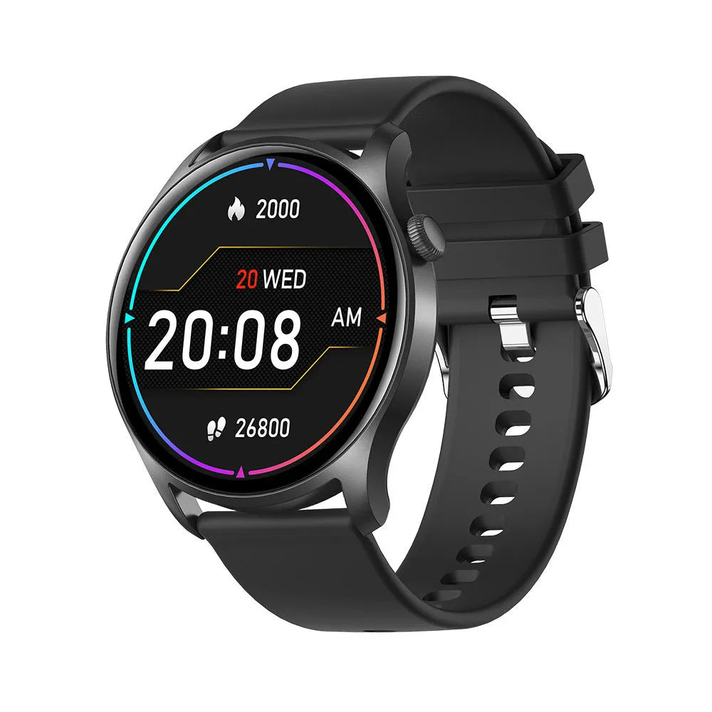 Bluetooth smart watch with heart rate and blood pressure monitoring on a silicone wristband