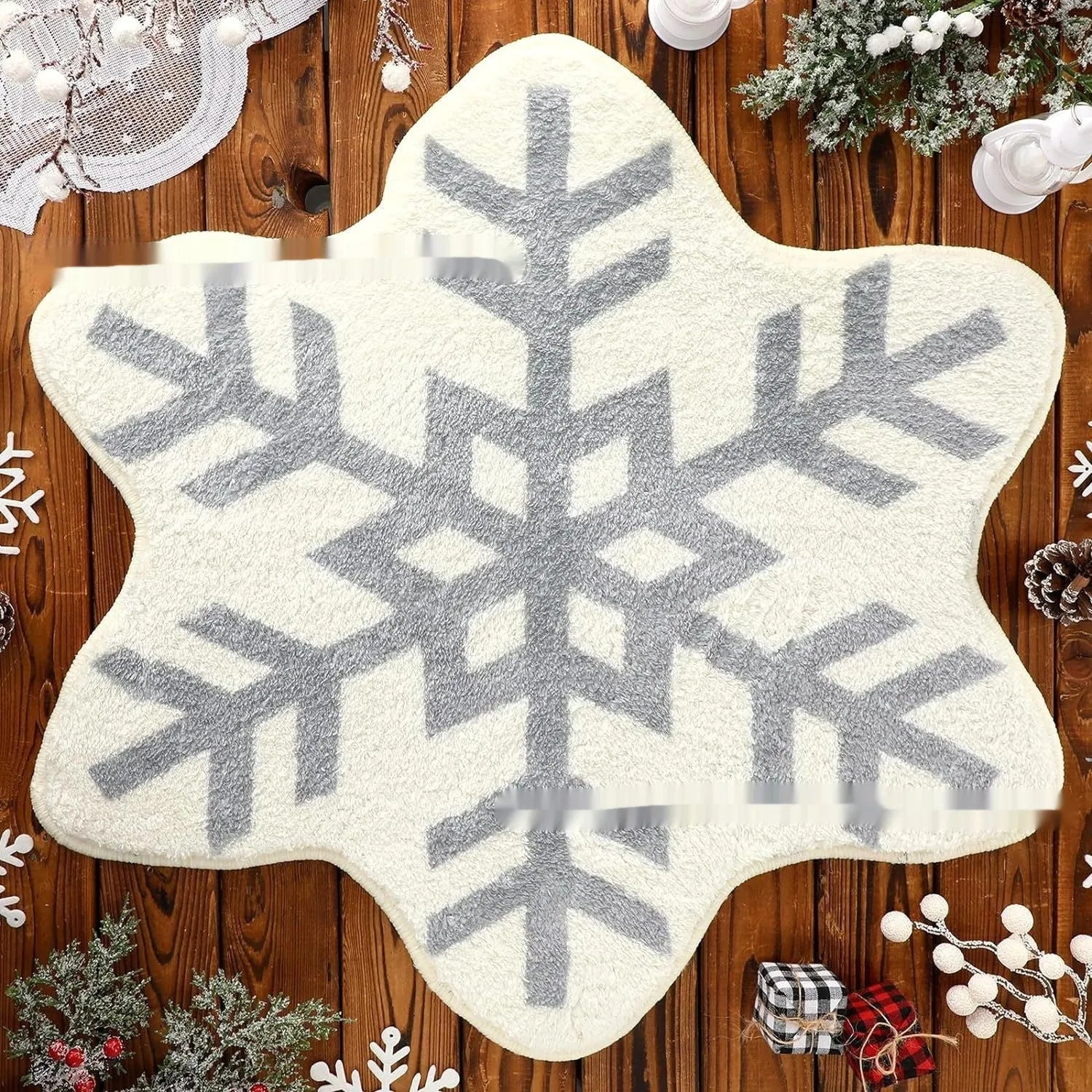 Christmas-themed polyester carpet with printed festive design in square format