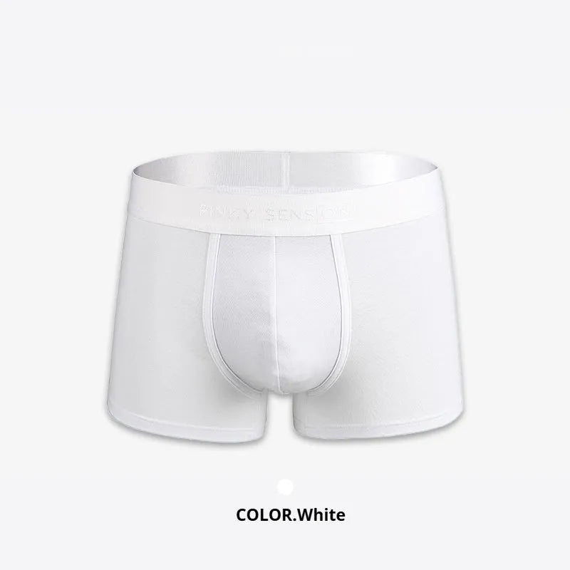 Men's solid colour cotton boxer shorts in black, white, silver grey, and light green.