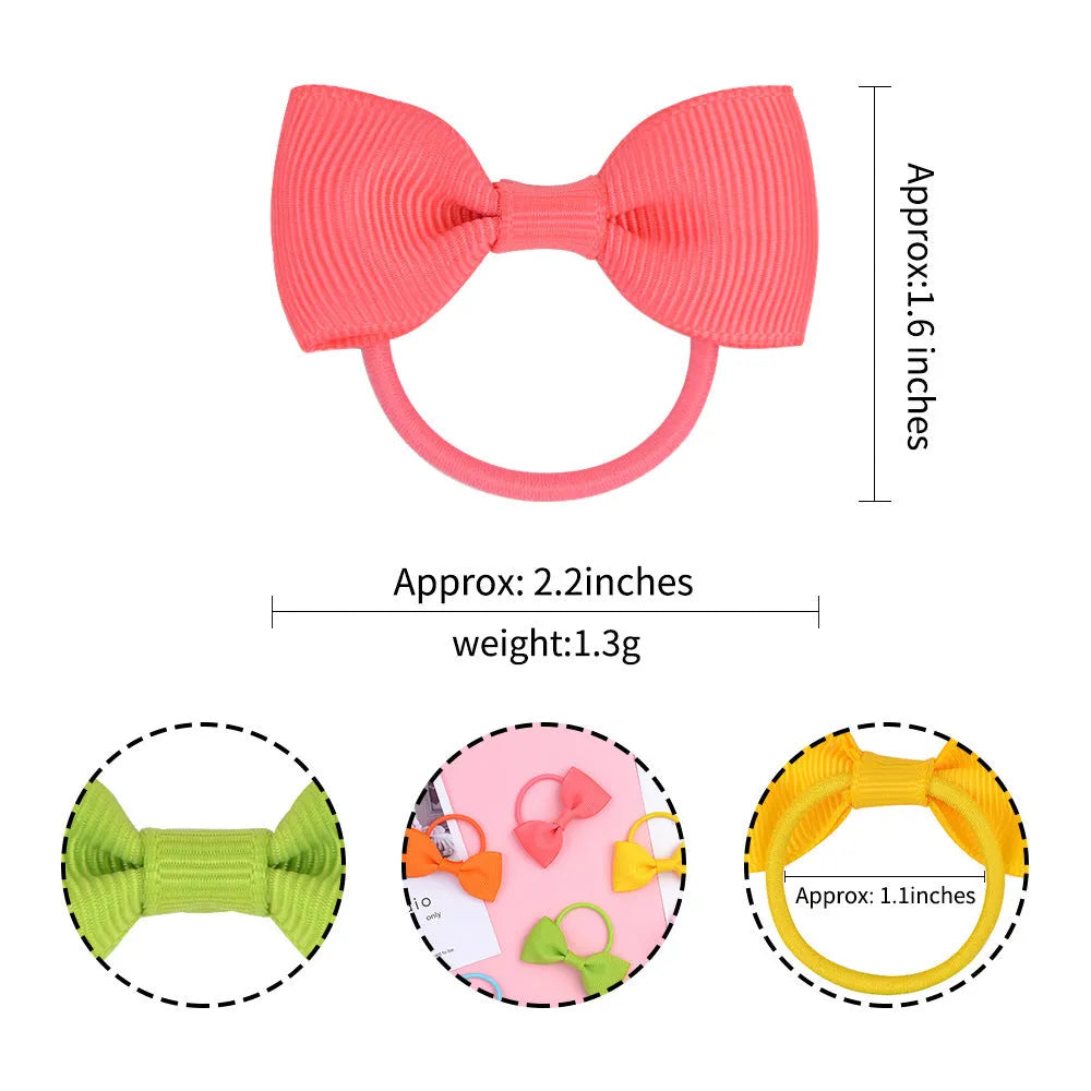 80 multi-coloured tiny hair ties with grosgrain ribbon bows for baby girls and toddlers.