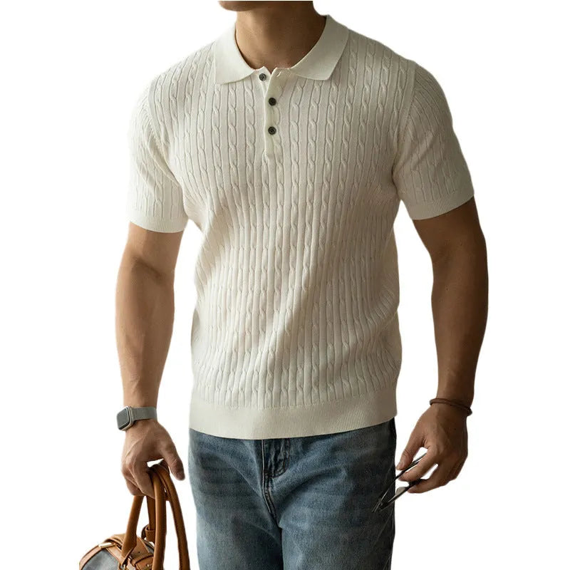Men's khaki short sleeve business top with polyester nylon acrylic wool fabric blend for office commute wear