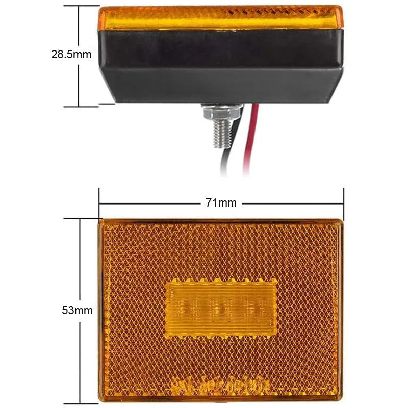 LED trailer side light and clearance lamp with transparent polycarbonate cover and 19cm wiring