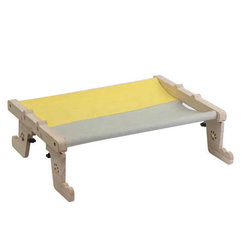 Wooden frame cat hammock hanging bed for balcony or window in one of seven available styles.