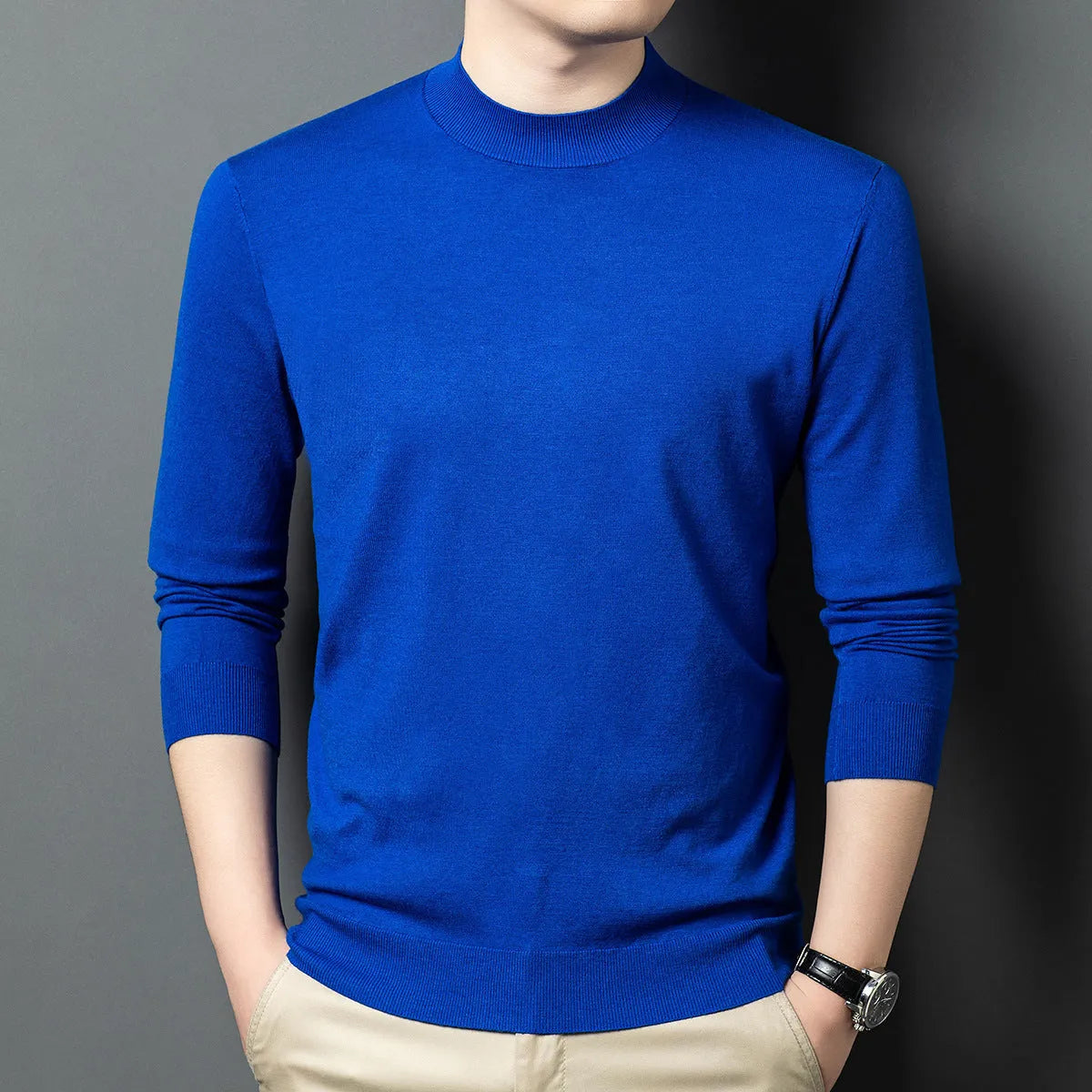 Men's round neck wool and silk blend sweater in various colours for winter wear