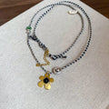 Stone shell beaded flower pendant necklace with adjustable chain in ethnic style