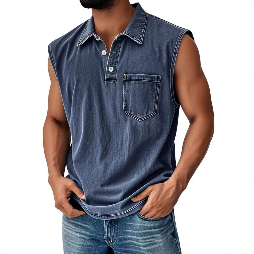 Men's button-front polo shirt with 3D digital printing design and short sleeves
