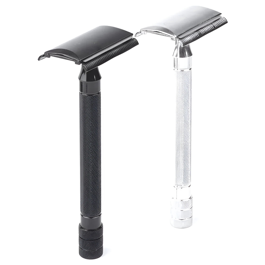 Traditional manual pogonotomy metal scraper with natural bristle beard brush grooming set