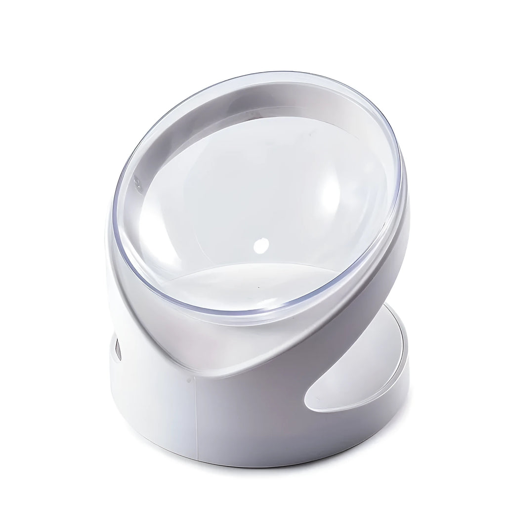 Clear plastic elevated cat food bowl with tilted design for anti-vomit feeding