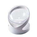 Clear plastic elevated cat food bowl with tilted design for anti-vomit feeding