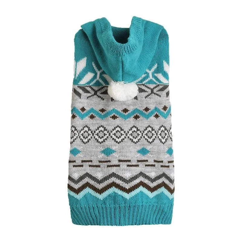 Green diamond pattern knitted dog sweater showing classic design on pet mannequin