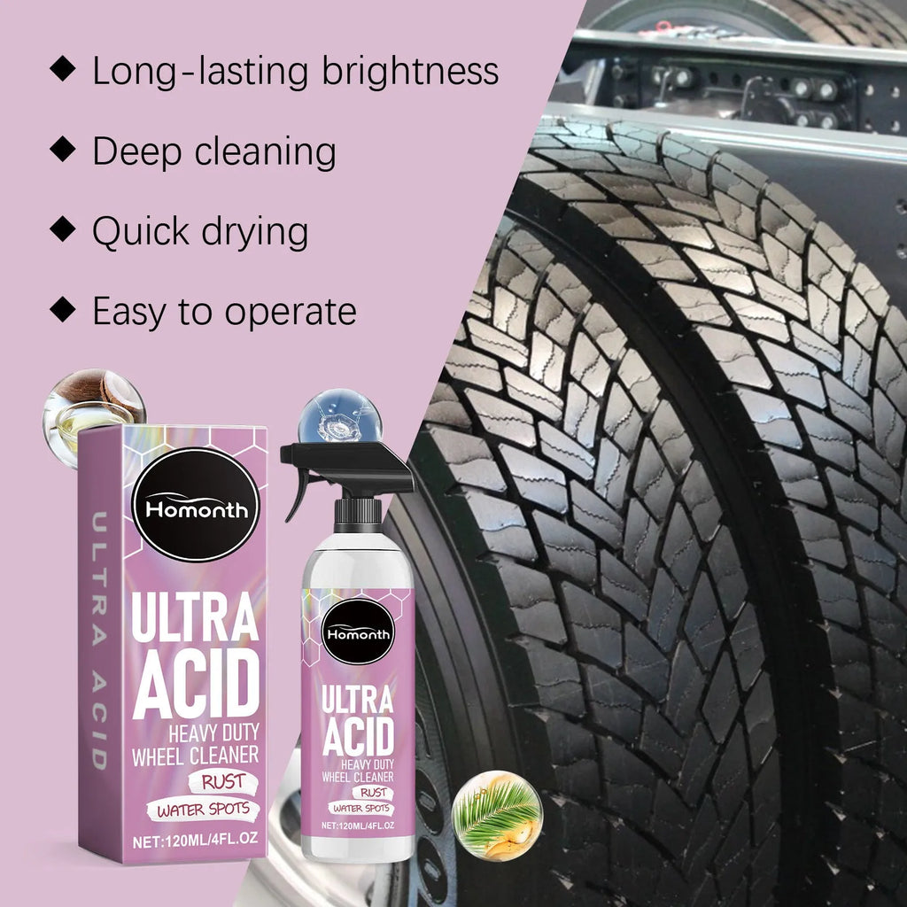 Heavy duty foamed wheel cleaner 120ml bottle with spray nozzle on white background