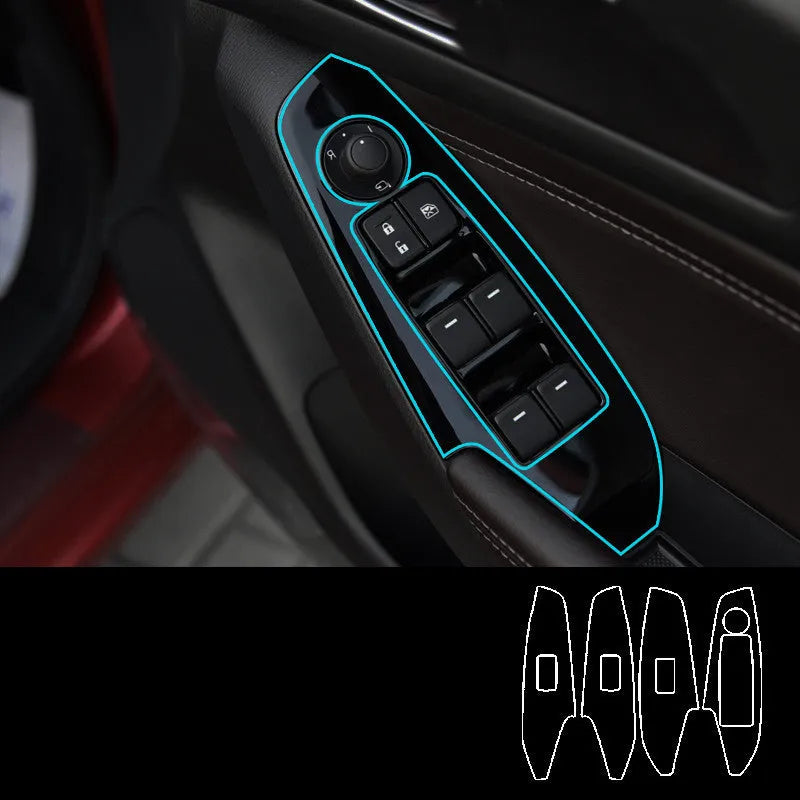 Set of four TPU protective films for a 14-19 car door control panel and glass switch