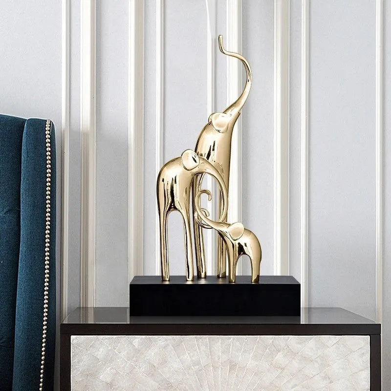 Fortune Bring Elephant resin decorative figurine in bright gold, rose gold, silver, or retro colour finish.
