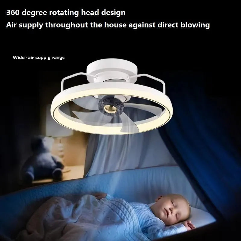 Modern flush mount ceiling fan with integrated light, 500mm diameter with acrylic shade and PC blades.