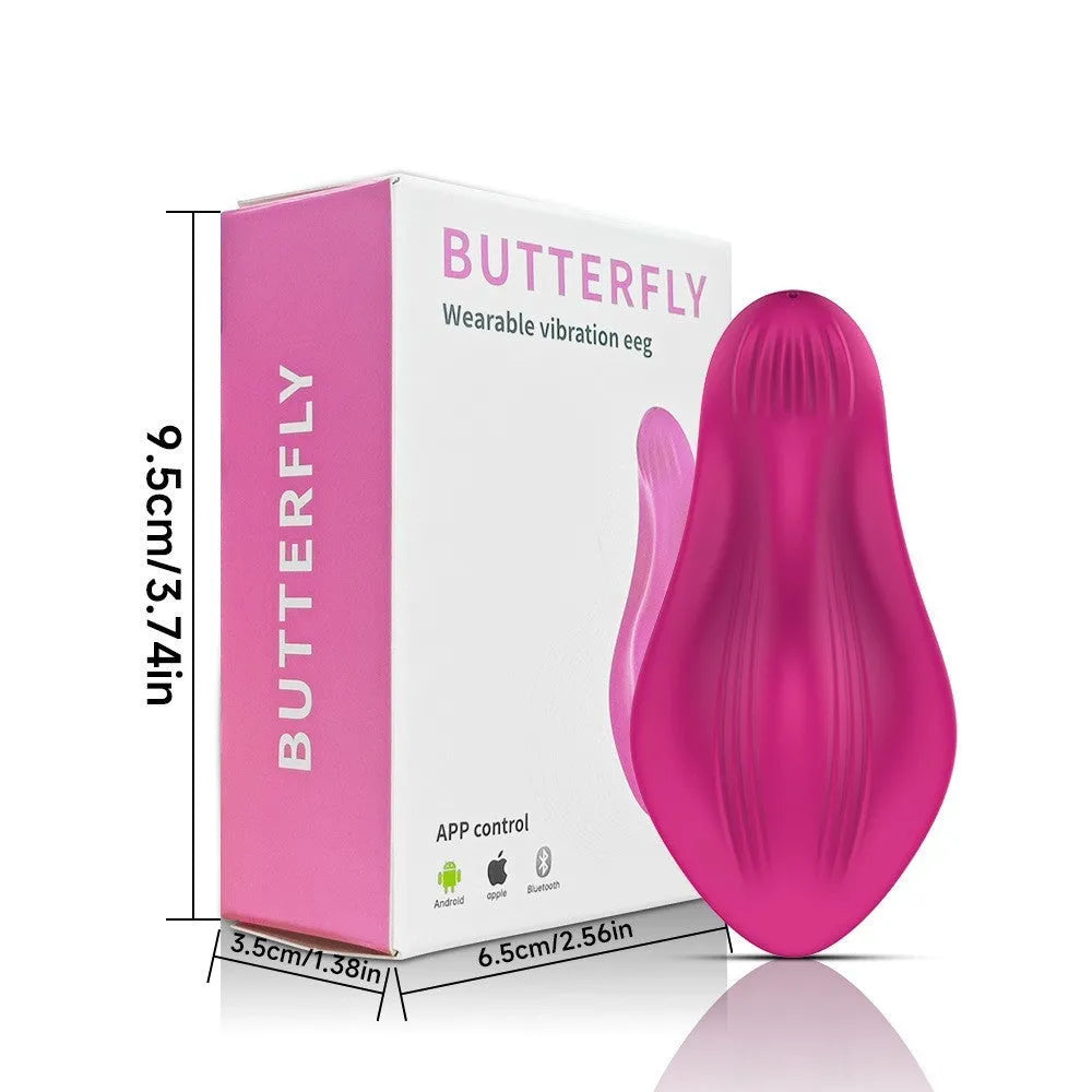 Rose red app-controlled wearable female massager with silicone construction and USB charging port