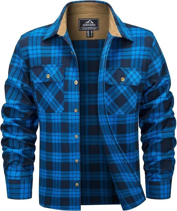 Men's plaid flannel button shirt cardigan style in multiple colour options sizes S to 5XL