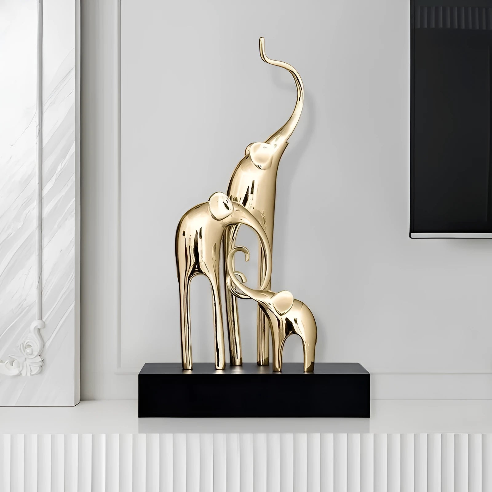 Fortune Bring Elephant resin decorative figurine in bright gold, rose gold, silver, or retro colour finish.