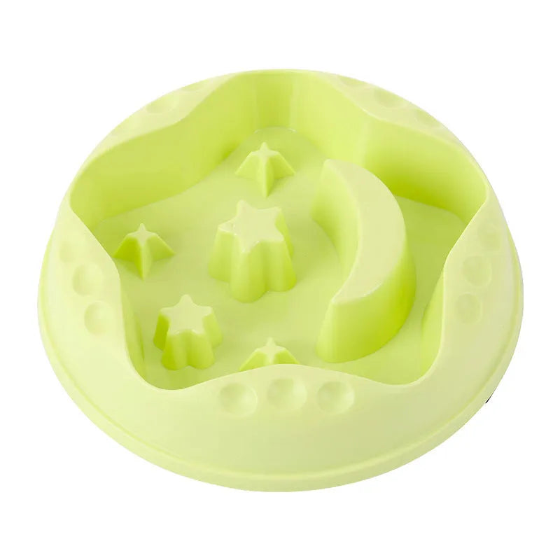 Moon star wings pattern dog slow feeder bowl with non-slip silicone base in blue, grey, green, pink or yellow