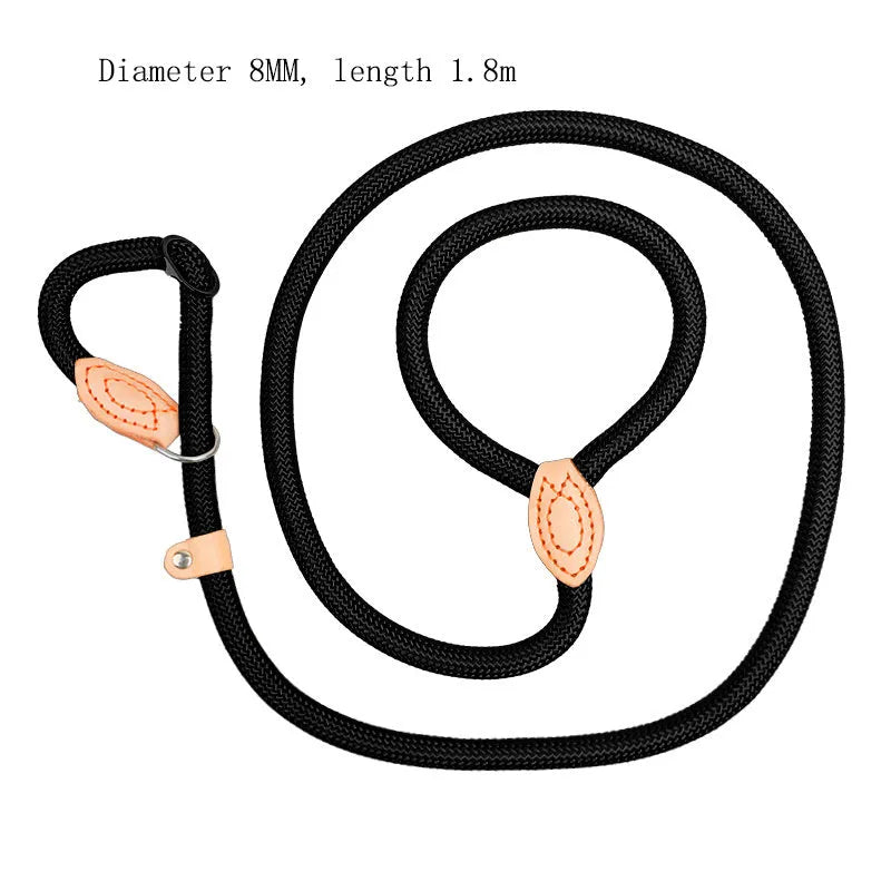 Rope dog training leash with integrated automatic tightening collar for blast race exercises