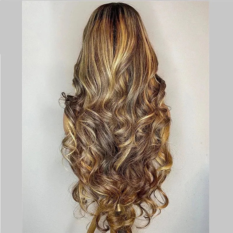 Front lace wig with long gradient curly hair and side bangs in high temperature fibre