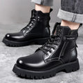Men's leather Martin boots with thick rubber soles and side zipper closure