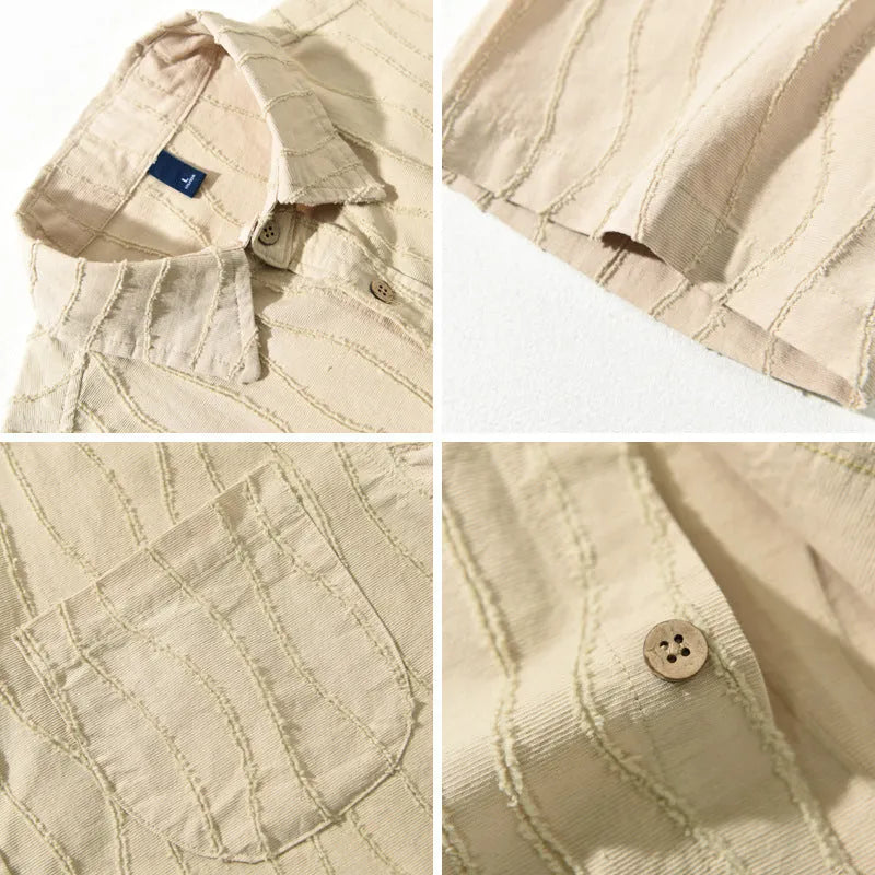 Men's pure cotton Japanese style casual shirt in apricot and Army green colours