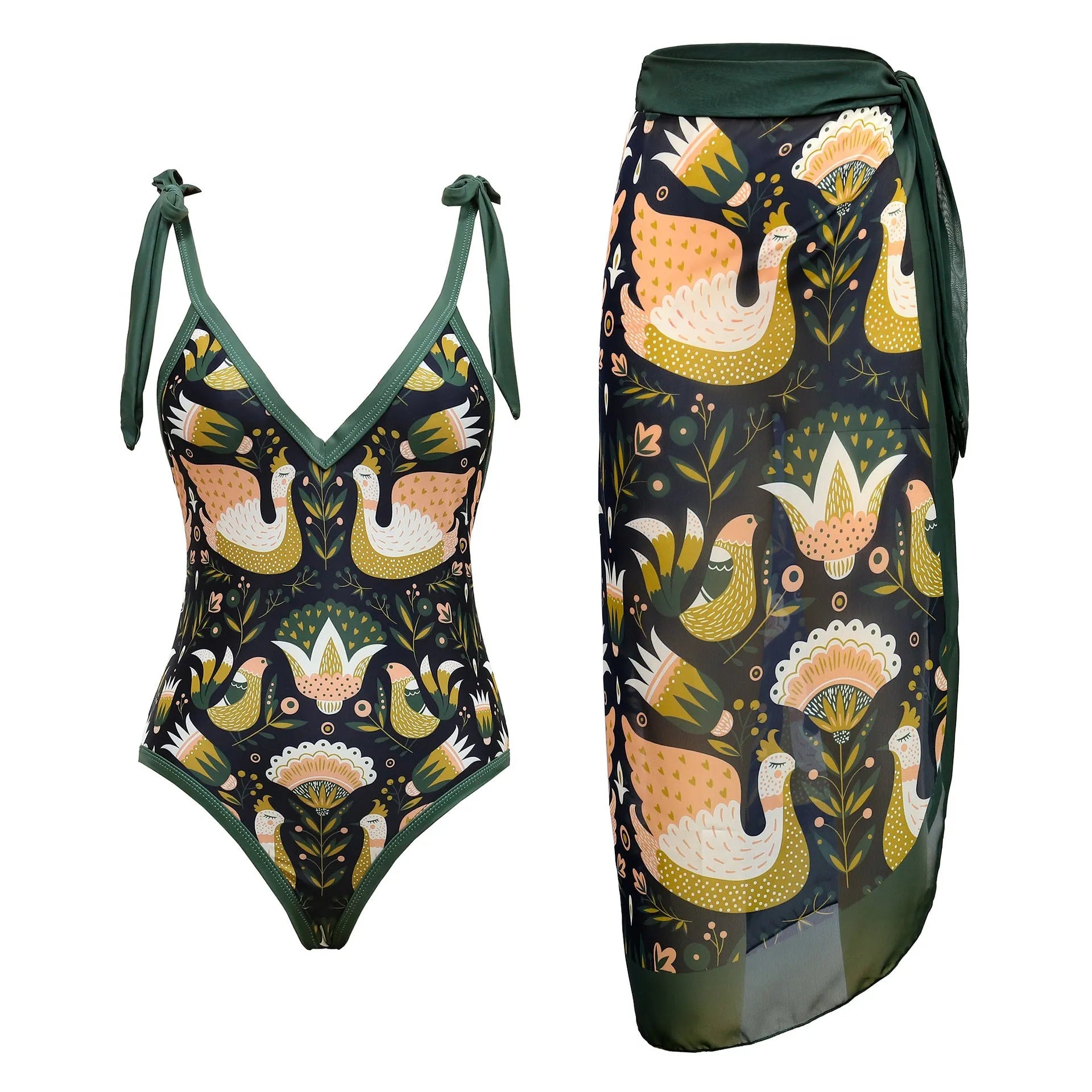 Women's solid colour one-piece swimsuit with removable skirt and spaghetti straps