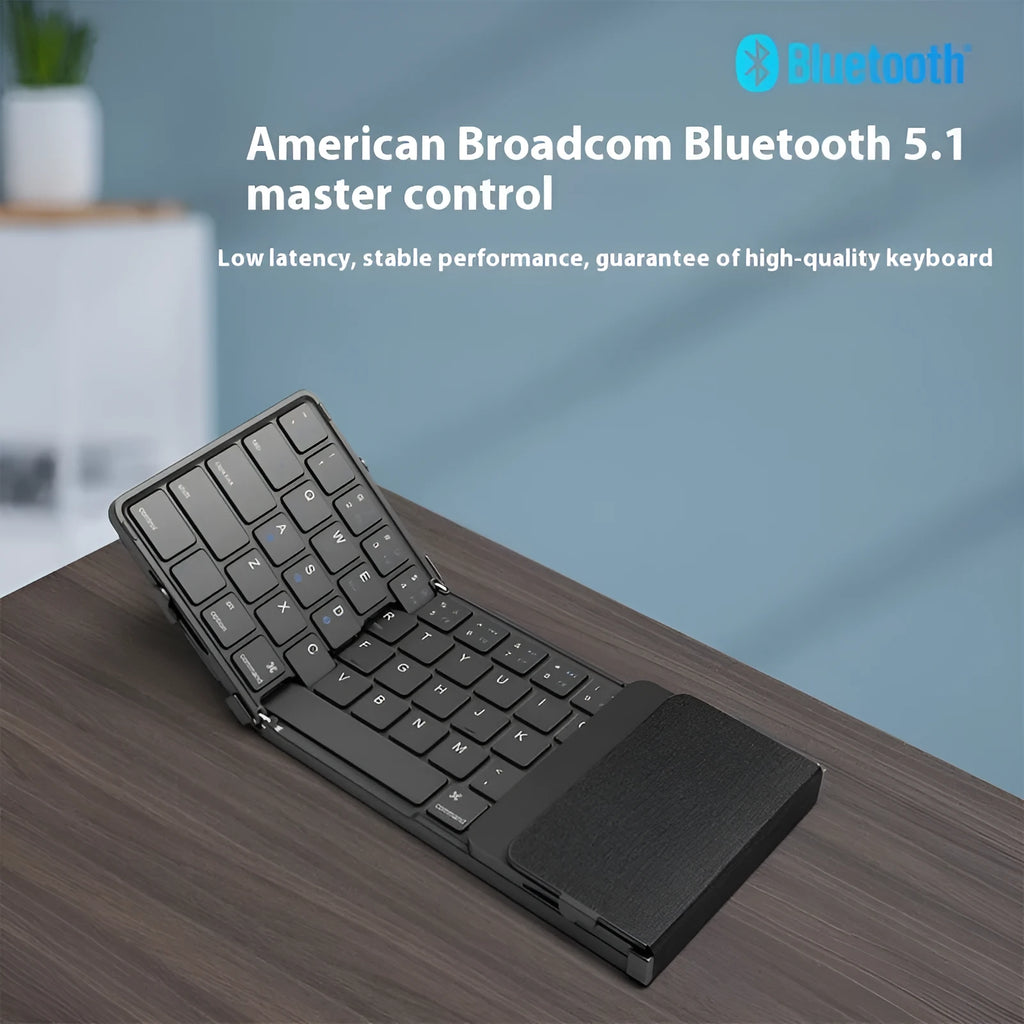Black folding Bluetooth keyboard for mobile phone and tablet with touchpad variant