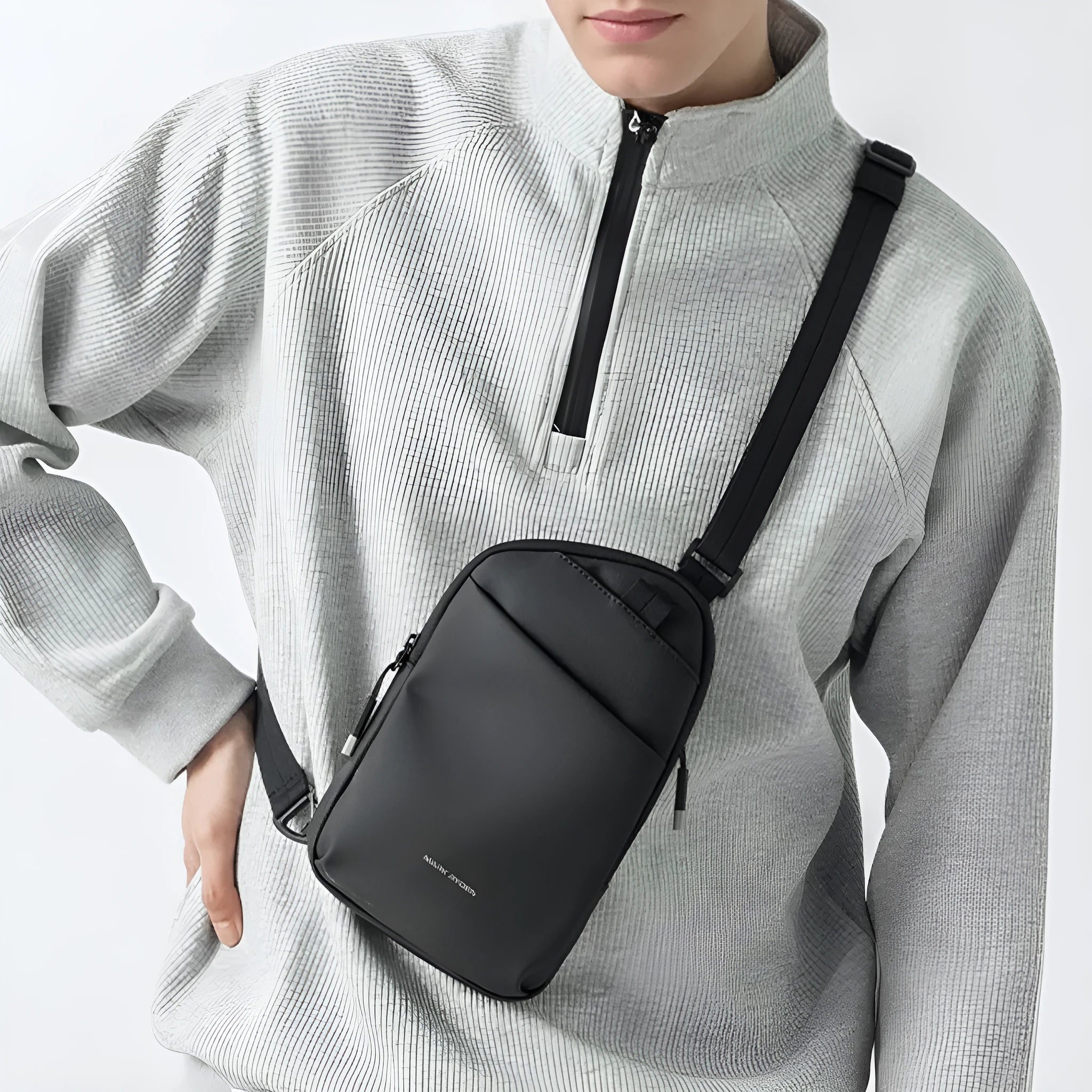 Men's elegant black lightweight crossbody bag made from durable Oxford cloth