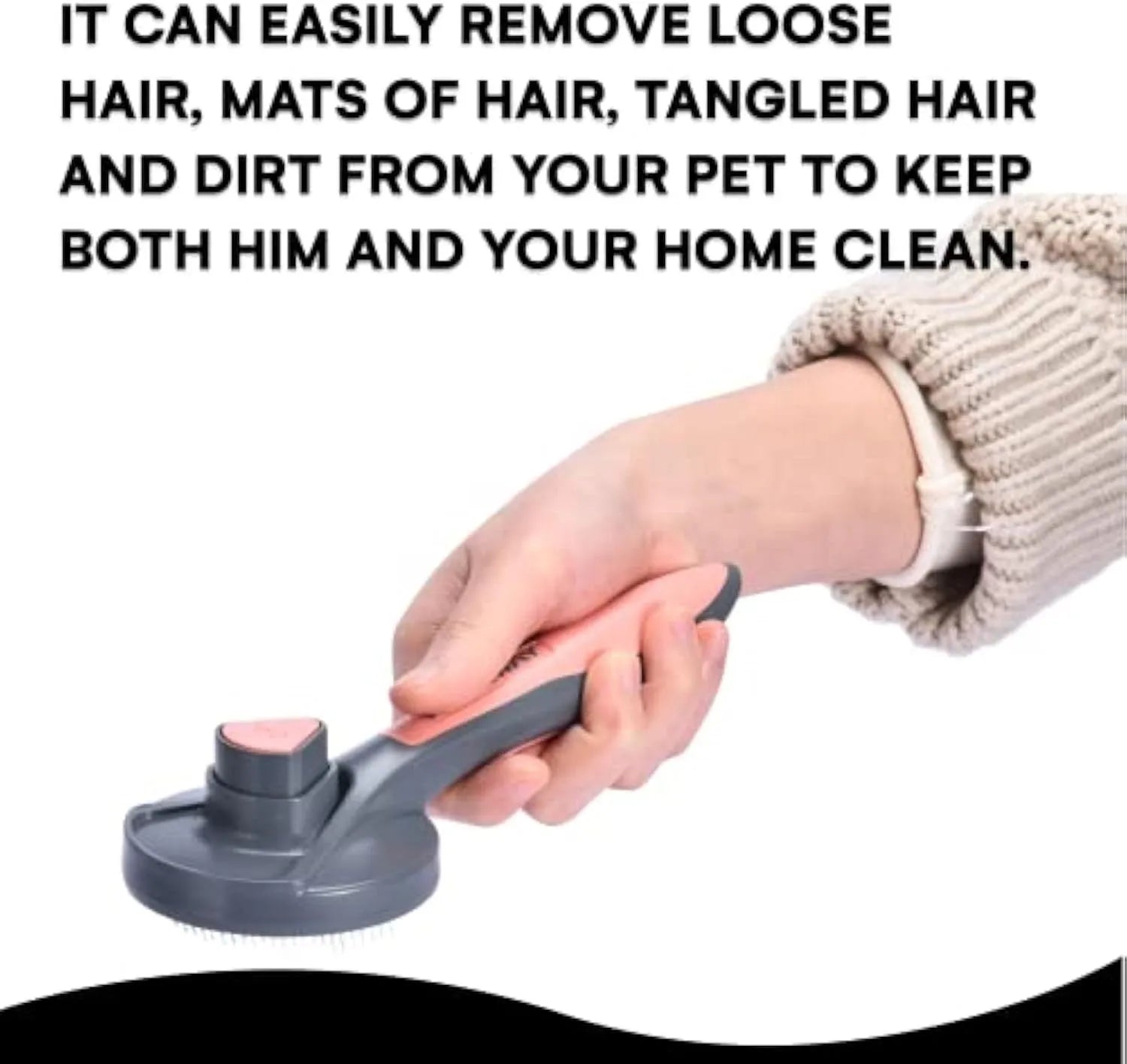 Self cleaning pet slicker brush in grey, green, or pink with one-button hair release