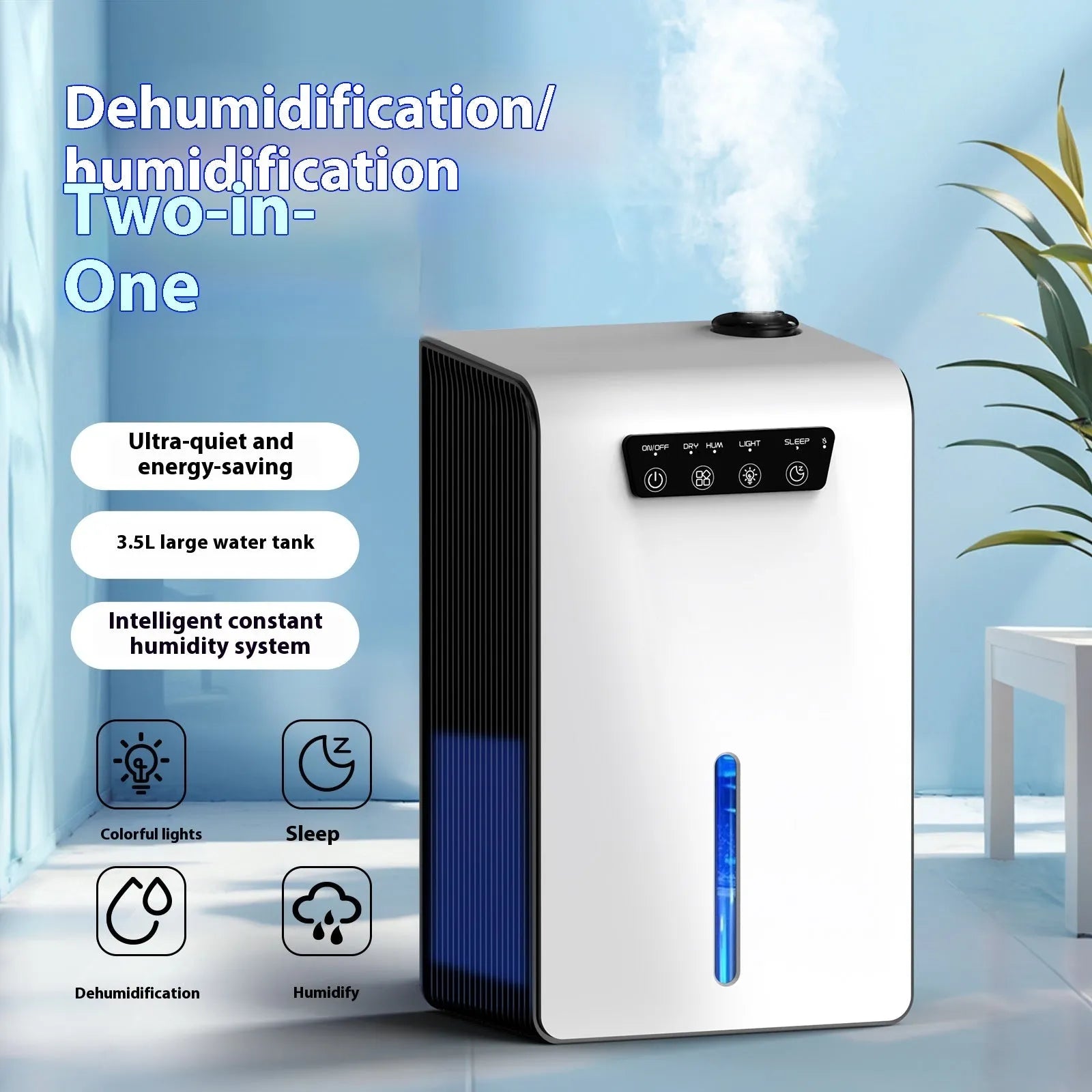 Milky white portable dehumidifier for bedroom use with water tank
