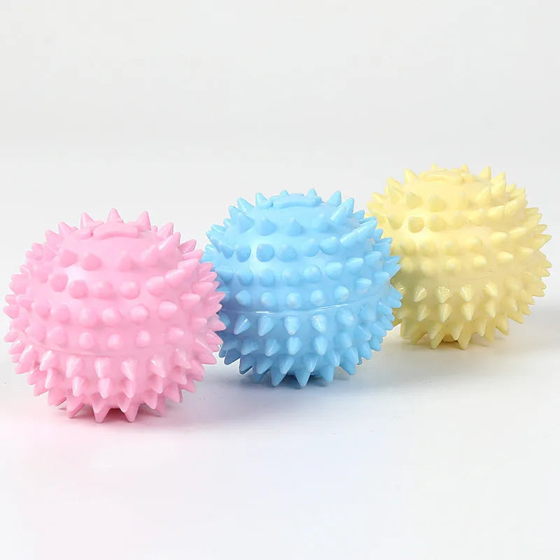 Blue TPR pet chewing ball with textured surface for dental cleaning, 6cm diameter