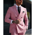 Men's gray Korean slim fit two-piece suit jacket and trousers on a hanger