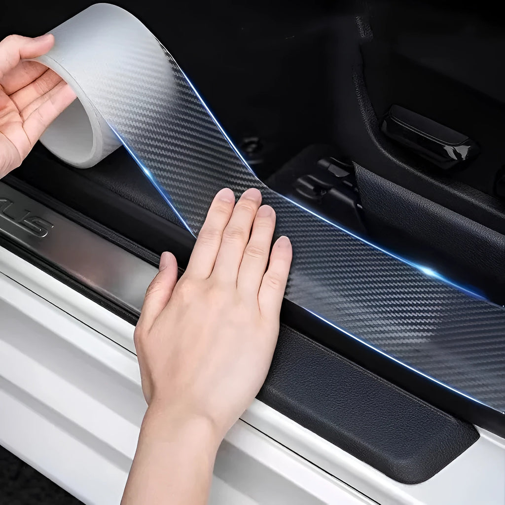 Carbon fibre automotive protection strip roll for car door edges and thresholds