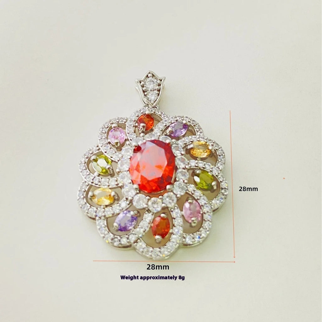 Women's zircon flower pendant necklace in gold, champagne gold, and platinum colour finishes