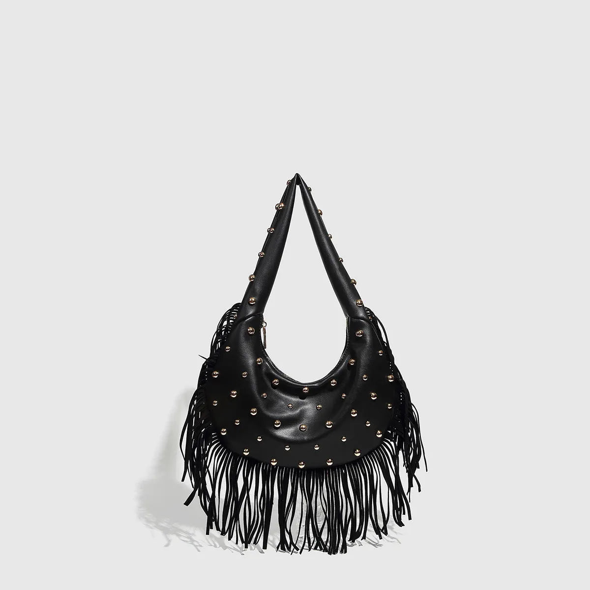 Retro tassel shoulder handbag in black or wine red with interior mobile phone pouch