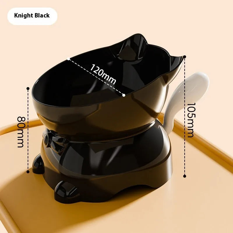 Stainless steel slanted cat bowl in black, blue, pink, or yellow colour with a non-slip base.