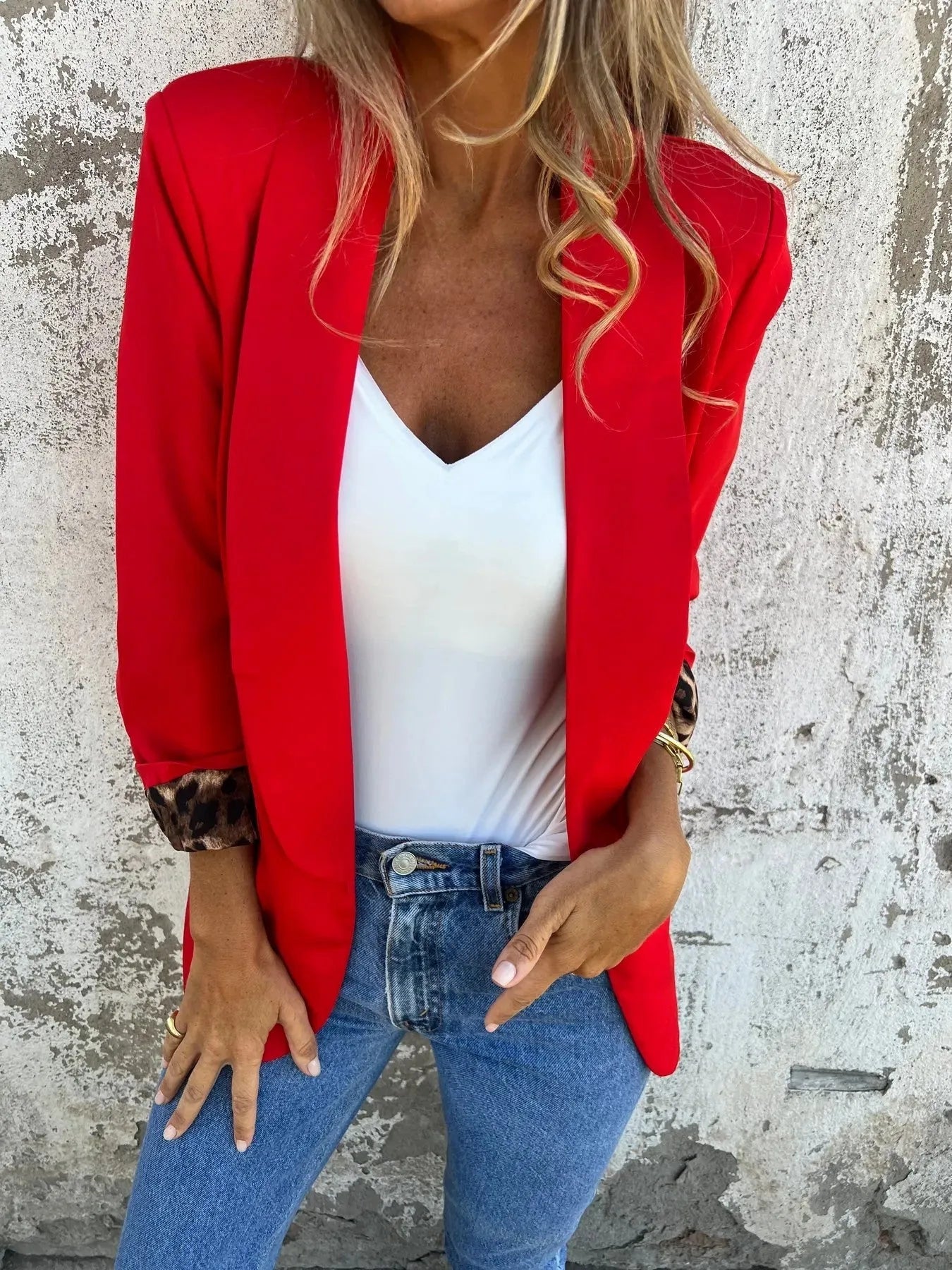 Black and red cheetah print slim fit lapel suit coat for women