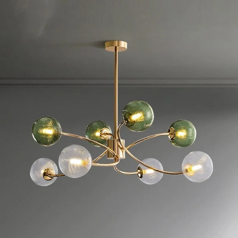 Nordic style modern chandelier with multiple clear light heads, adjustable from 84cm to 120cm.